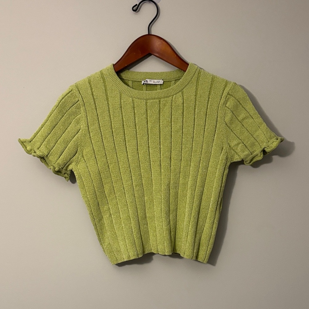 Zara Ribbed Crop Top in Lime Green